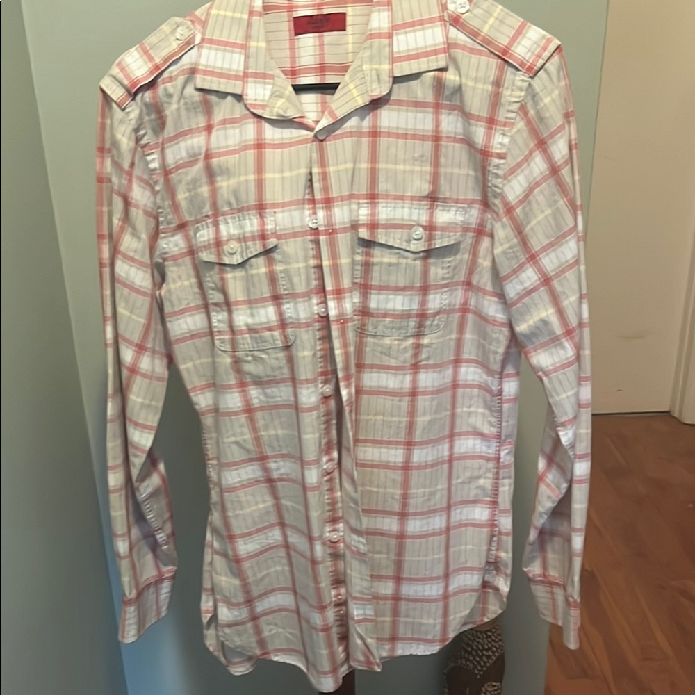 Alfani Pink and White Casual Button Down Shirt